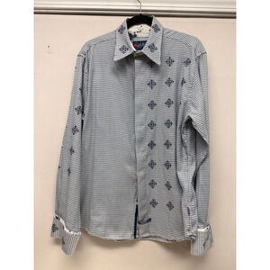 Men's English Laundry Casual Button Down Shirt L White Blue